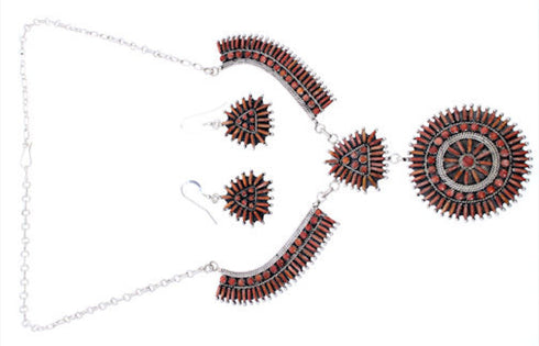 Southwest Jewelry Red Oyster Shell Link Necklace Earrings Set PX35830